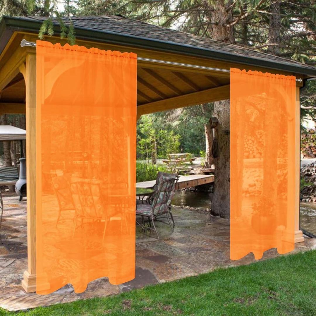 SpaceDresser Waterproof Outdoor Sheer Curtains for Patio - 2 Panels Rod Pocket Indoor Voile Sheer Curtain for Living Room, 52W x 84L inch, Orange