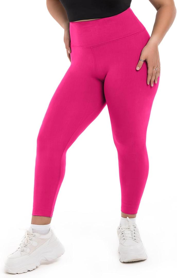 SINOPHANT Plus Size Leggings for Women, High Waisted Tummy Control Buttery Super Soft Black Yoga Pants for Workout Running (4X-Large, Hot Pink)