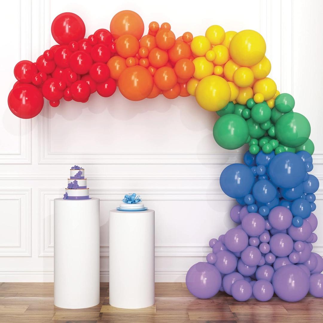 HOUSE OF PARTY Valentine's Rainbow Balloon Arch Kit with Banner – Assorted Color Balloon Garland, Colorful Fiesta Carnival Circus Balloons for Party & Christmas Decor