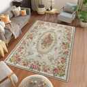 Rustic Shabby Rose Area Rugs 5' x 7', Vintage Floral Rug Country Style Carpet Non-Slip Floor Mat for Girls Bedroom Living Room Dorm Decor