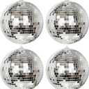 KI Store 4pcs Disco Christmas Balls 6-Inch Silver Large Mirror Christmas Tree Ornaments for Xmas Decor