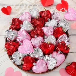 24 Pcs Large Valentines Day Heart Ornaments, 3.15 Inch Shiny Matte Heart Shape Hanging Decorations for Tree, Party, Wedding, Anniversary (Pink,Red,Silver)