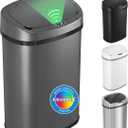 iTouchless 13 Gallon Oval Smart Bin with Odor Filter, 50L Touchless Stainless Steel Kitchen Trash Can, Automatic Motion Lid, Fingerprint-Proof, Executive Dark Metallic Finish, Gunmetal Gray
