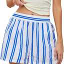 MISSACTIVER Women Striped Boxer Shorts Elastic High Rise Pajama Bottoms Casual Lounge Shorts with Pockets Sleepwear (Blue, S)