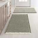 MIULEE Set of 2 Waffle Bathroom Rugs, Boho Bath Rugs Non Slip Washable, Super Absorbent Bath Mats, Ultra Soft Rubber Backed Shower Mats for Bathroom Floor, Tub, Green & Cream, 18x30 Inch