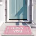 SNNDER Trendy Retro Pink Door Mat, Funky Retro Lucky You Tickets Doormat for Front Door Porch Indoor Outdoor Outside Entrance, Pink Welcome Mats Doormat Outside, 17x30 Inch