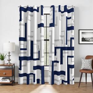 weesire Modern Blackout Curtains for Bedroom Living Room 2 Panels 100% Blackout Blue and White Pattern Curtains Abstract Curtains, 52x63 Inches