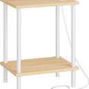 HOOBRO Side Table with Charging Station, End Table with USB Port and Outlet, Nightstand with 2-Layer Storage Shelves for Small Spaces, Living Room, Bedroom, Stable Frame, Natural and White