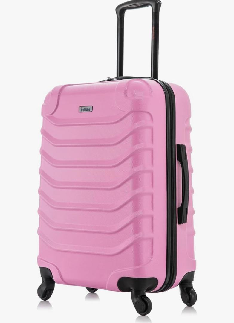 InUSA ENDURANCE Luggage with Spinner Wheels | Durable Lightweight Hardside Suitcase, Spacious Travel Bag with Handle and Trolley | 24-Inch Medium Checked Luggage | Pink