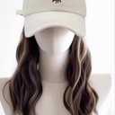 long Brown Highlights Blonde wavy wig wz Beige Baseball Cap Adjustable. 2-in-1