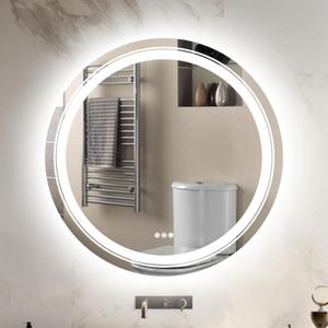 LUVODI Lighted LED Bathroom Mirror: 32 Circle Wall Mounted Large Lighted Makeup Mirror with Backlit and Front Light - Illuminated Dimmable 3 colors Vanity Mirrors with Demister Pad Smart Touch Switch