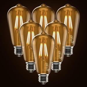 ASOKO ST58 Antique LED Filament Light Bulbs, LED Dimmable Edison Light Bulbs 4W, 2700K Warm White (Amber Glass) E26 Base Pack of 6