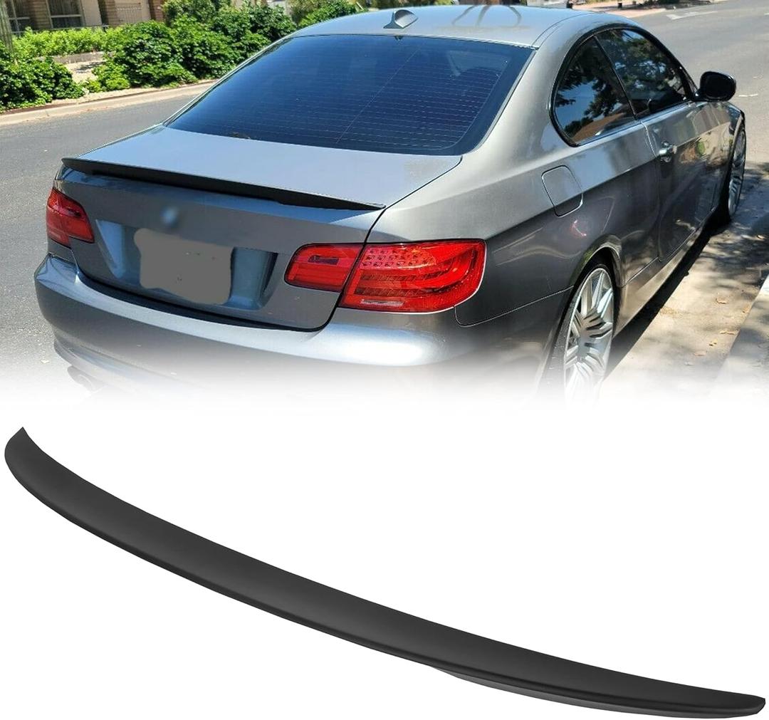 ECOTRIC Spoiler Wing Compatible with 2007-2013 BMW E92 Coupe 328i 335i M3 P Style Unpainted Black Rear Trunk Lid Spoiler Wing Winglet