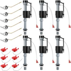 Saillong 6 Set Universal Toilet Tank Replacement Kit, Include Fill Valve, 2 Inch Low Flow Rubber Flapper, Side Mount Toilet Flush Brass Handle, Adjustable, Quiet, Easy Install Repair Kit