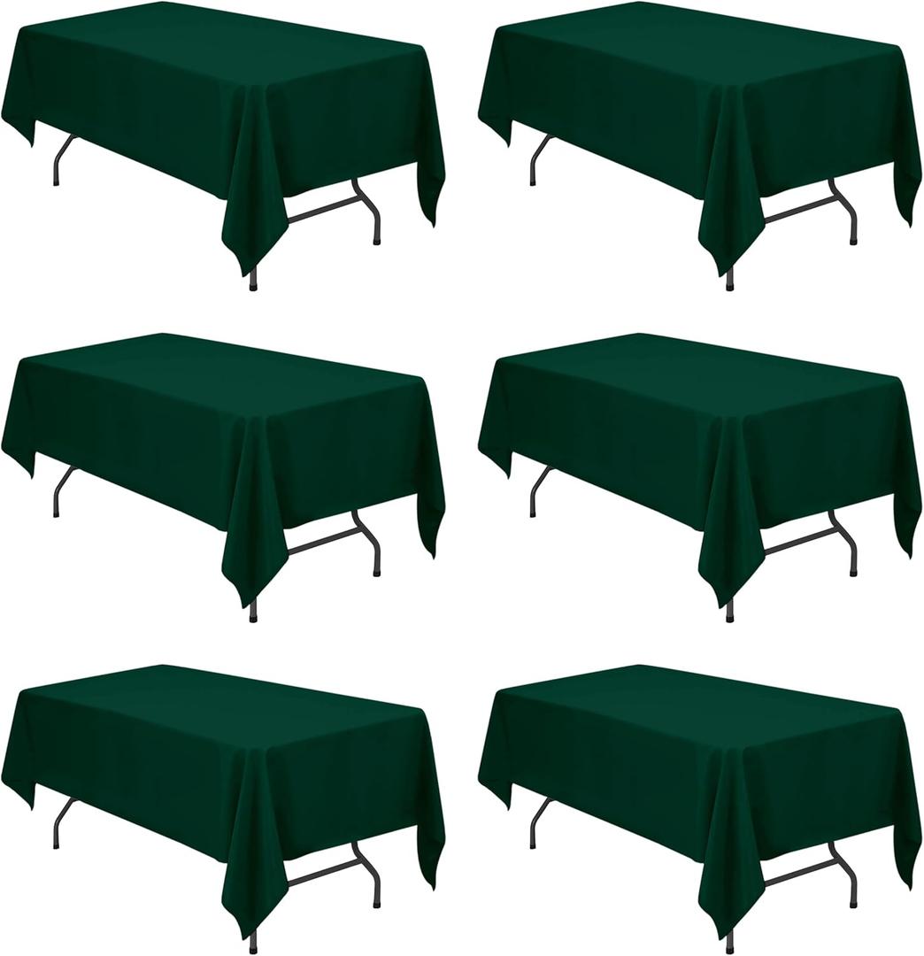 BRILLMAX 6 Pack Hunter Green Tablecloths 60 x 102 Inch for 6ft Rectangle Tables - 150 GSM Polyester Fabric, 15" Standard Drop, Water, Stain & Wrinkle Resistant Cloth Cover for Wedding Dining Buffet