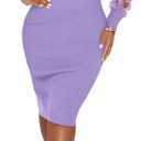 Fastkoala Women's Sexy Ribbed Bodycon Dress Lace Long Sleeve Slim Fit Midi Dress Turtle Neck Night Club Party Dresses (Large, Purple)