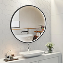boldmonkey Black Round LED Mirror for Bathroom, 32 Inch Frame Circle Mirror with Light, Stepless Dimmable Vanity Mirrors for Wall, Anti Fog, Memory, Shatterproof