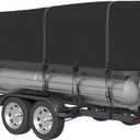 Tuszom1200D Solution Dyed Trailerable Pontoon Boat Cover with Upgraded 12+4 Windproof Side Straps, 100% Waterproof Heavy Duty Boat Cover with Motor Cover (Black, Length:25'-28' Beam Width: up to 102")
