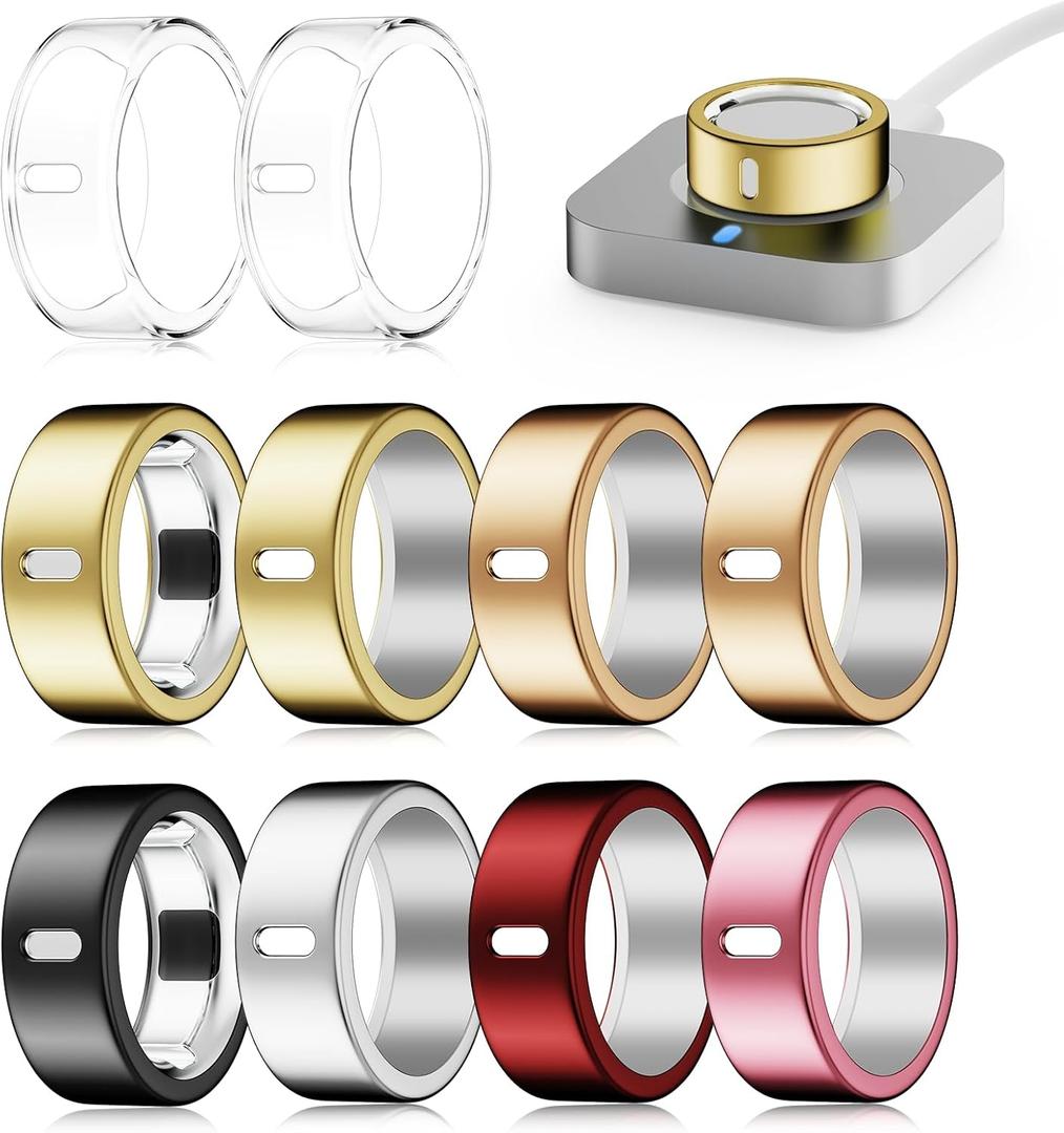 10 Pack Cover Compatible for Oura Ring 4/Gen 3 Heritage/Gen 3 Horizon,(NOT Compatible with Oura 4 Ceramic),Charging Directly,Rugged TPU Elastic Finger Protector for Workout Women Men-Size 7 (2Gold+Silver+2RG+Black+2Clear+Pink+Red)