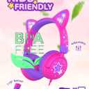 iClever Kids Headphones Cat Ear, LED Light Up, 85dBA Safe Volume, Stereo Sound Toddler Headphones for Travel School, Foldable 3.5mm Wired Kids Headphone for iPad Tablets, Meow Lollipop-Hot Pink