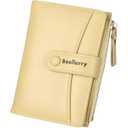 Lapensa Women Leather Wallet RFID Blocking Small Bifold Zipper Pocket Wallet Card Case Purse with ID Window (Yellow)