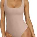 REORIA Women's Sexy Scoop Neck Sleeveless Bodysuit Backless Double Lined Tank Tops Small