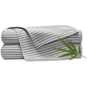Queen Size Pure Bamboo, Genuine 100% Organic Viscose Derived from Bamboo 4pc Bed Sheet Set, Luxuriously Soft & Cooling, Double Stitching, Lifetime Quality Promise (Queen, Gray Stripes)