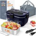 DUPASU Electric Lunch Box Food Warmer: 100W Heated Lunch Box for Adults, 1.8L Portable Fast Heating Lunchbox Food Heater for Car, Truck, Work, Travel, Lonchera Elctrica Porttil 12/24V/110-230V (Royal Blue+Black)