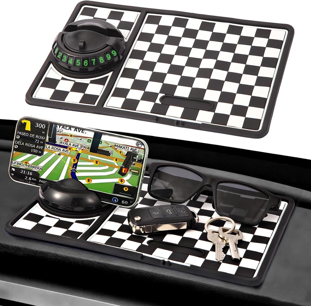 3 x Multifunction Car Anti-Slip Mat, Rotatable Anti Skid Car Dashboard Pad with Temporary Parking Numbe, Universal Car Phone Holder, and Large Pad for Phones Sunglasses Keys Gadgets