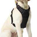 Funfox Dog Harness No Pull, Adjustable Pet Vest Harness Black M with Handle, 2 Leash Clips for Daily Walking Easy Control, Soft Durable Reflective Comfortable for Medium Sized Dogs