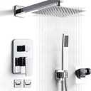 Chrome Shower System 8 Inch, Rain Shower Head with Handheld Spray, Luxury Rain Shower Set Square Wall Mount for Bathroom with Rain Shower and Handheld Shower System