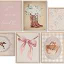 ZCIRDYVV 6Pcs Pink Cowgirl Wall Art Set Rustic Western Girl Canvas Prints Vintage Cowboy Boot Pictures Horse Boho Western Wall Decor Painting for Girls Bedroom Nursery 8x10in Unframed Posters