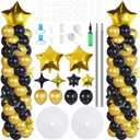 Gejoy 110 Pcs Black Gold Balloons Column Stand Kit Adjustable Tower Stand from 1.4 to 6.6 ft with Bases for Valentine's Day Wedding Birthday Baby Shower Party