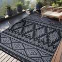 OLANLY Outdoor Rug Waterproof 8x10 ft, Reversible Outdoor Plastic Straw Rug, Boho Patio Rug, Indoor Outdoor Carpet, RV Mat Outside for Patio, Camp, Picnic, Balcony, Deck, Backyard, Black & Grey