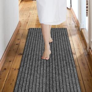 Custom Size Backed Non-Slip Area Rugs Runner, Easy Clean, Waterproof Runner Rugs for Hallway Entryway, Kitchen, Laundry, 2FT x 4FT, Gray Stripe