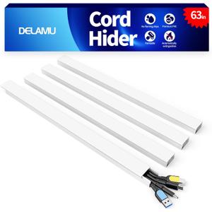 Delamu Cord Hider, 63in Wire Covers for 3-4 Cords on Wall, Premium Cable Hider Cord Covers for Wires, Cable Management Wire Hiders for TV, Cable Raceway Kit, W1.18x H0.6in, White