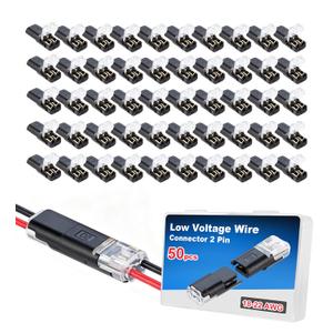 50 PCS Double Wire Connector,Low Voltage Wire for 18-22AWG,2 Pin Quick Disconnect Electrical Secure Connectors with Locking Buckle,No Strip Solder for Automotive,LED Lights,DIY Projects. (Black)
