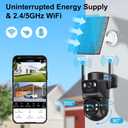 4K Solar Security Cameras Wireless Outdoor, 2.4G/5Ghz WiFi Cameras for Home Security, Dual Lens Solar Camera with Auto Tracking, Human Detection, Color Night Vision, Spotlight Siren, Alexa