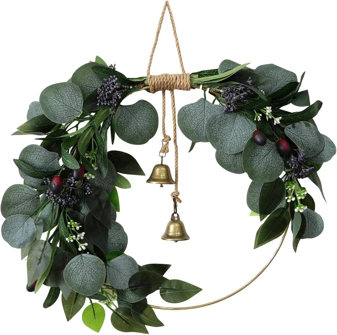 Eucalyptus Wreath for Front Door Artificial Eucalyptus Wreath Olive Fruit and Blueberry with Green Leaf Spring Summer All Season for Farmhouse Front Porch Window Hanging Wall Party Decor