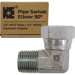 Cosmostar 1/2" NPTF Male x 1/2" NPSM Pipe Swivel Elbow 90-degree, Hydraulic Adapter