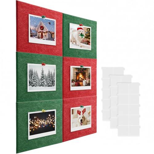 Pangda 6 Pcs Christmas Cork Boards 24" x 36" Red Green Felt Wall Tiles with Glue Christmas Wall Bulletin Board Tiles Decor Message Memos Photo Display Boards for Xmas Home Office Classroom School Pack of 2