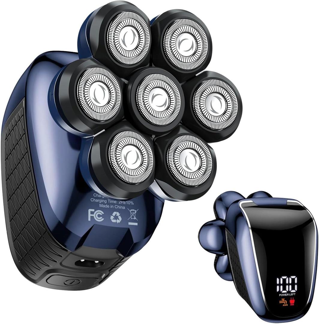 Head Shavers for Bald Men: 5-in-1 Electric Razor - Waterproof Wet Dry Shaving - Professional Grooming Kit for Balder - Rechargeable Head Shavers for Face/Beard Use (Dark Blue)