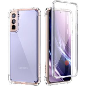 SURITCH for Samsung Galaxy S21 Clear Case 6.2", [Built-in Screen Protector] Full Body Protective Hard Shell+Soft TPU Phone Case for Samsung S21 -(Full Clear)