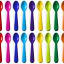 PLASKIDY Plastic Kids Spoons Set of 18 Toddler Spoons BPA Free/Dishwasher Safe Reusable Children's Spoon Set  Brightly Colored Toddler Cutlery Flatware Set