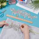 FINGERINSPIRE 1 Pair Rhinestones Lace Applique, 13x4.3x0.2 Inch White Handmade Floral Embroidery Beaded Lace Rhinestone Patch Sewing Beaded Applique for DIY Clothing and Craft Decoration