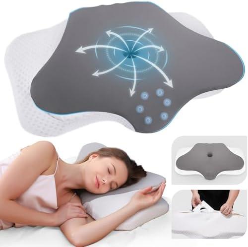 Cervical Neck Pillow for Sleeping, Height Adjustable Ergonomic Pillow Cozy Sleeping, Medium-Firm Memory Foam Pillows, Contour Bed Pillow for Side Back Stomach Sleepers, Light Grey