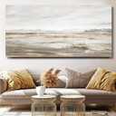 TRAIN2 ART Abstract Wall Art Canvas Wall Art for Living Room Brown and Grey Ocean Wall Decor Large Artwork for Bedroom Home Office 28"x57"