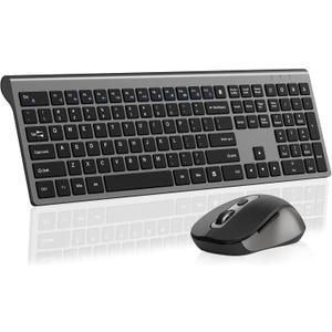 Wireless Mouse and Keyboard Combo, Full-Size Computer Keyboard with Calculator Button, 2400 Dpi Ergonomic Mouse, Ultra-Thin Cordless USB Keyboard and Mouse Set for Laptop Windows Mac - Gray (KM458-Grey)