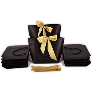 HUAPRINT Gift Bags with Handles,7.483.547.9 inches,Party Favor Bags with Bow Ribbon,12Pcs Black Paper Bags for Birthday Wedding Bridesmaid Present Celebration Holiday