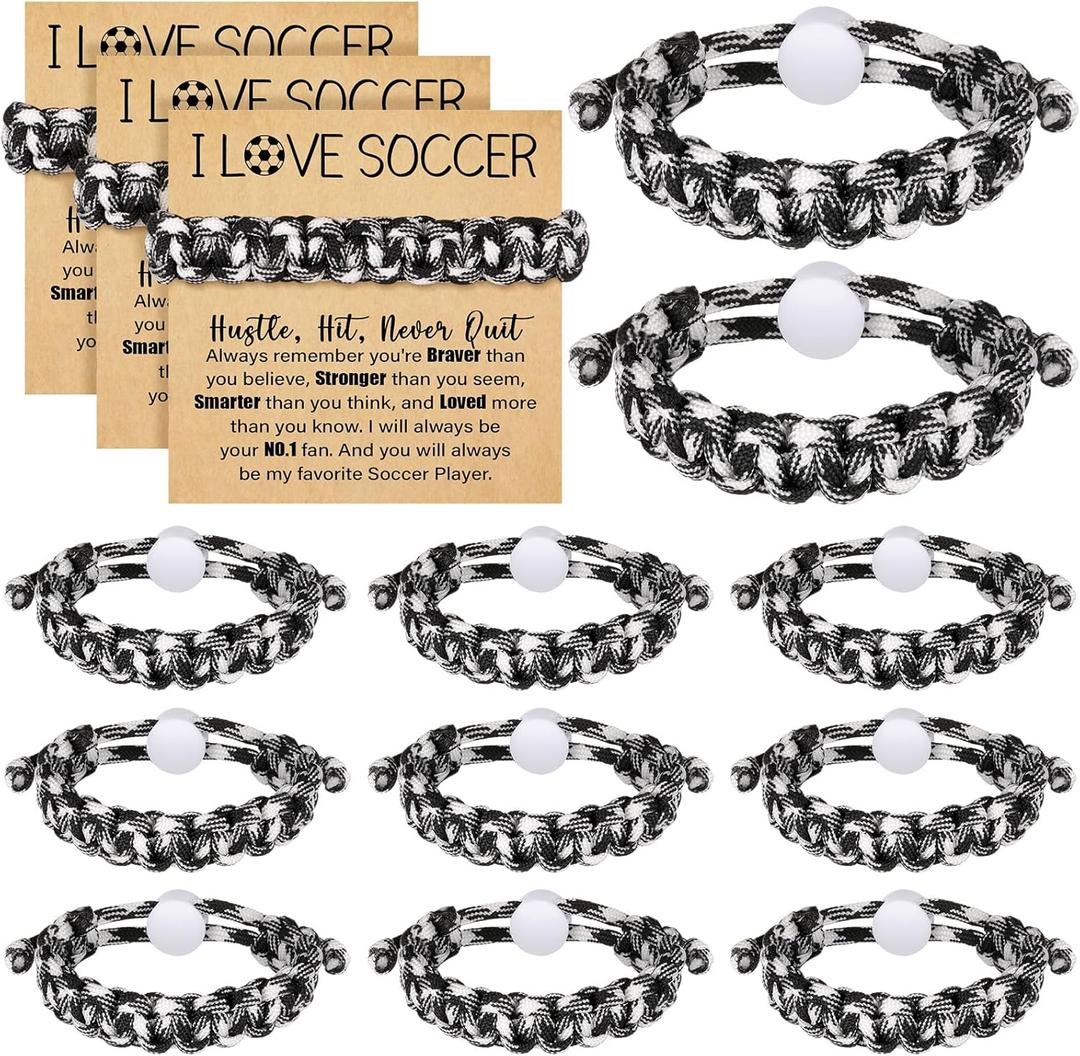 Landical 12 Pcs Soccer Bracelet Gifts Soccer Senior Night Party Supplies 2026 for Men Women Adjustable Braided Bracelet Inspirational Sport Accessories for Fans Team Player Friend Sport Gifts